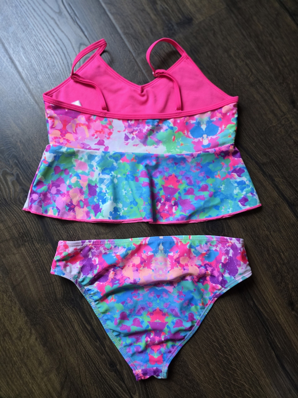 Hang Ten Girls' Bright Pink & Aqua Floral Tankini Set - Picture 2 of 3